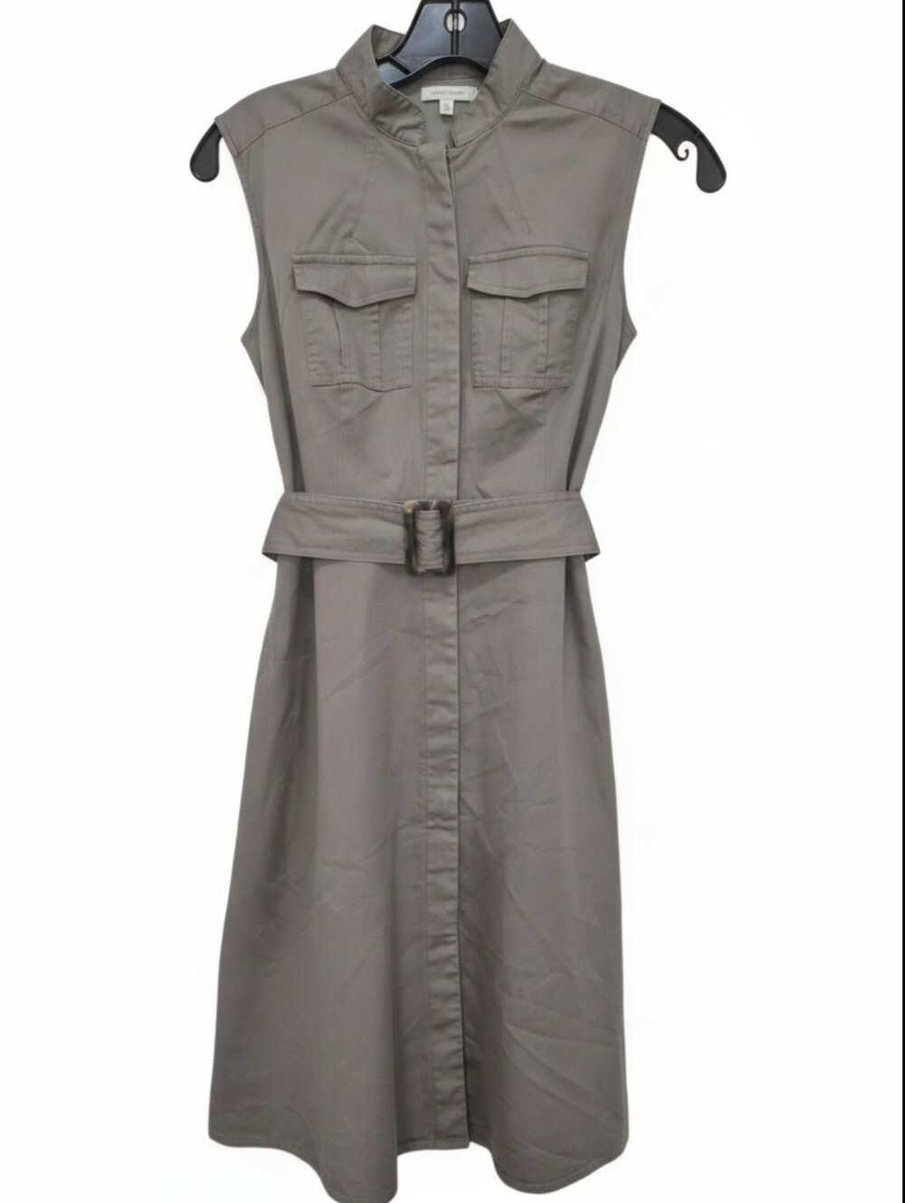Ann Taylor Sleeveless Safari Utility A-Line Shirtdress Grey-Khaki Size: 0P